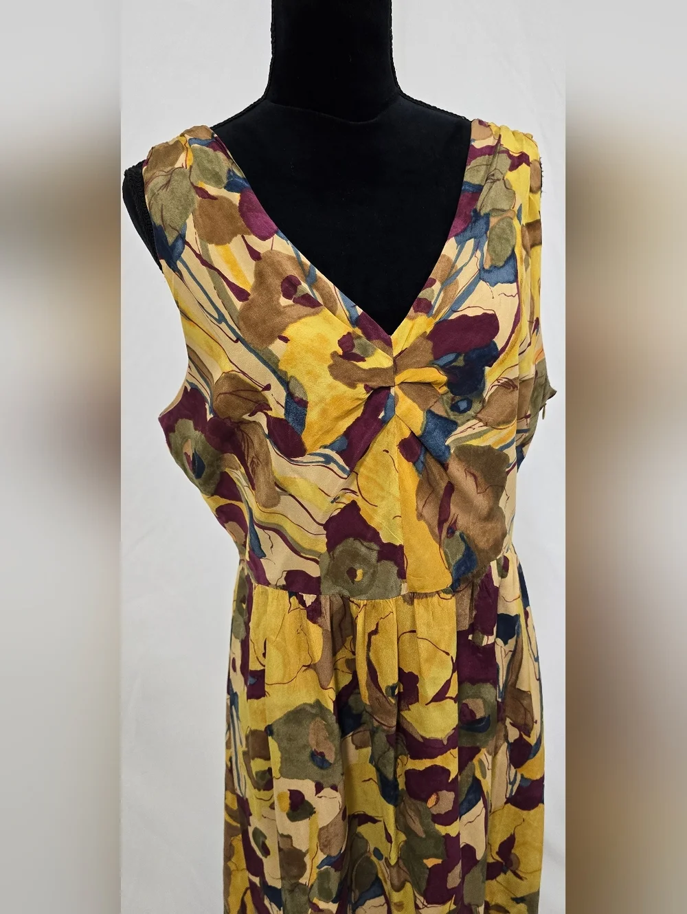 Banana Republic women 12 yellow silk floral dress boho earthy artsy resortwear - Picture 4 of 9
